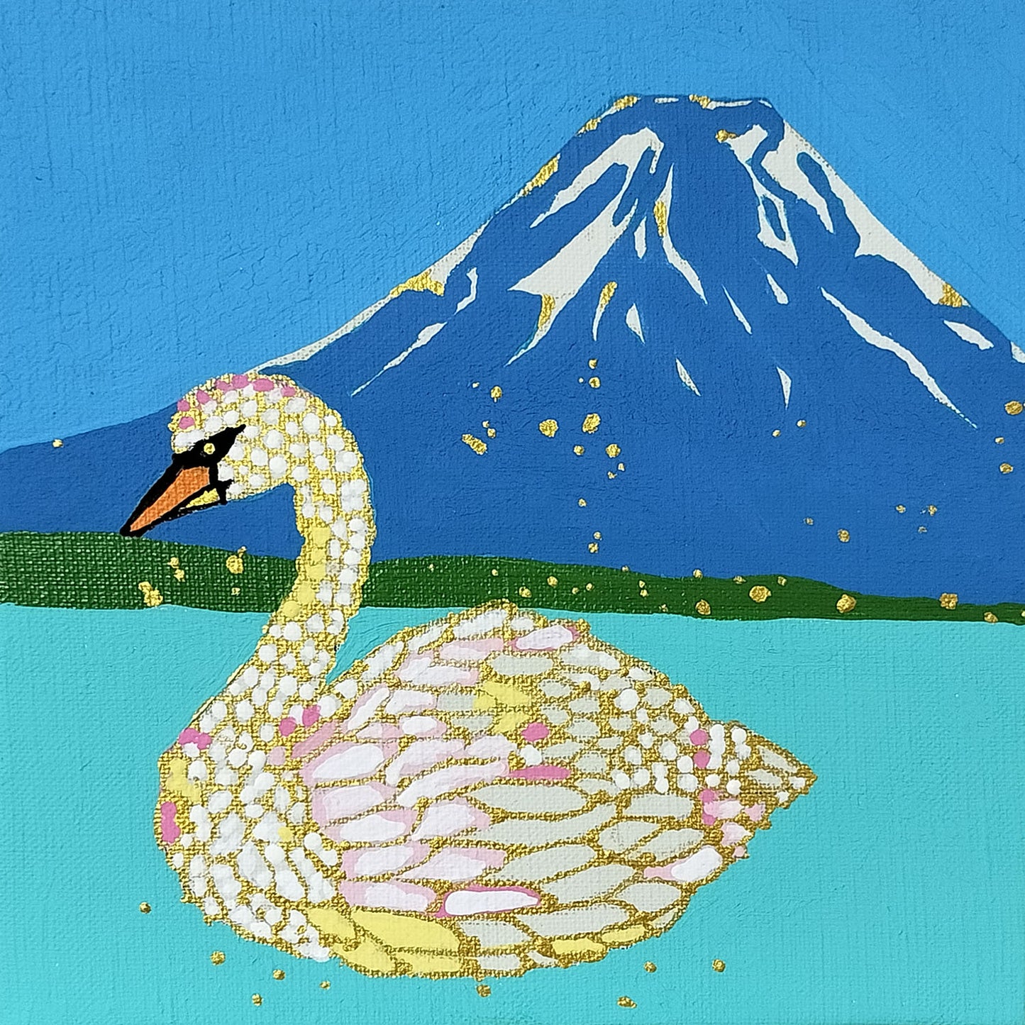 白鳥が泳ぐ海辺には富士山 | 那須香オリ